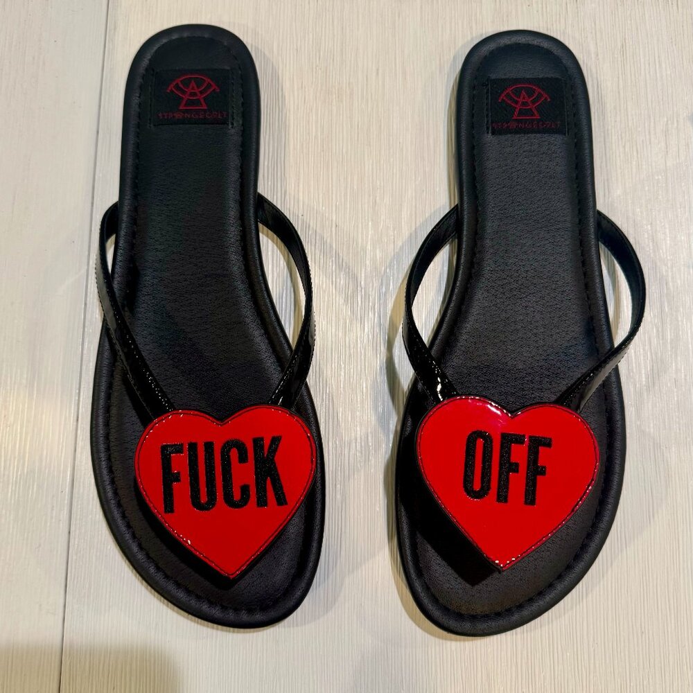 STRANGECVLT BETTY F**K OFF HEART BLACK & RED SIZE 11